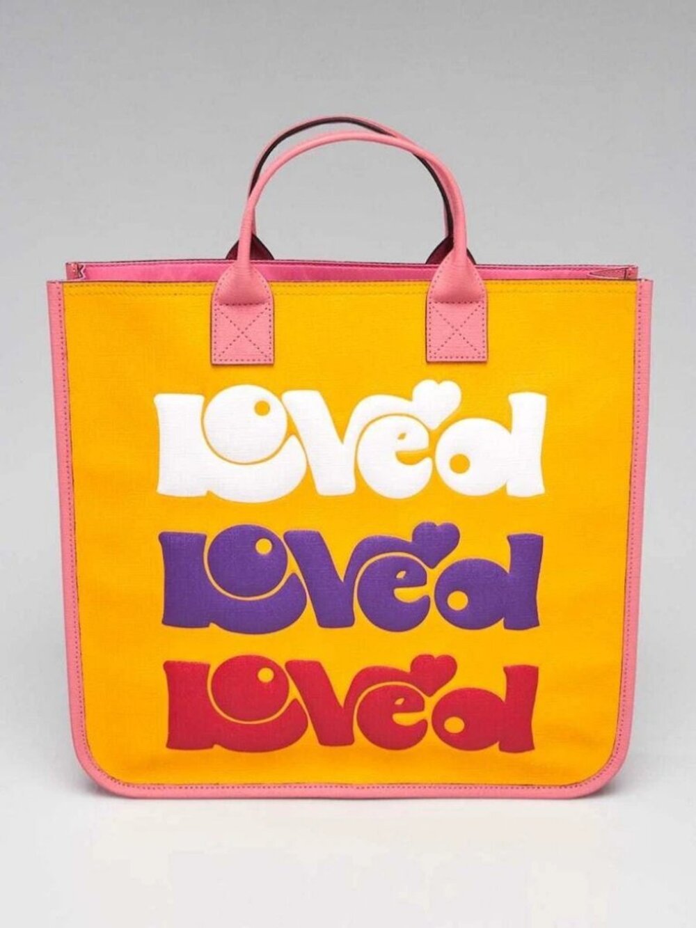 Gucci Pink/Yellow Coated Canvas Rainbow "Loved" Children's Tote Bag